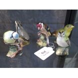 Five Beswick Bird figures: 2415 Goldcrest, 992 Blue tit, 2105 Greenfinch, 2273 Goldfinch, 2413