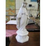 A Parian figure of a Medieval lady with a snake under her foot, on a socle base monogrammed V.M. (