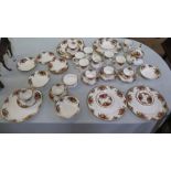 A Royal Albert Old Country Roses pattern part breakfast service including teapot and mugs 42 pieces