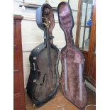 A cello, labelled ET Laprevotte a Paris 1821, length of back 76cm, as found, cased