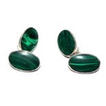 A pair of silver and malachite cufflinks