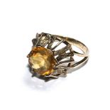 A 9 carat gold dress ring with citrine