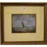 Manner of Thomas Bush Hardy Sailing vessel in rough coastal seas Watercolour and white Bears initial