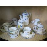 A Wetley china coffee set, with enamelled lantern decoration, 16 pieces