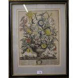 After Pieter Casteels A pair of hand coloured engravings depicting vases of flowers for March and