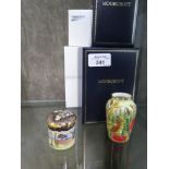 A Moorcroft enamel vase, Sweet Thief design, 7cm high, and a Samburu Giraffes design enamel box 4.
