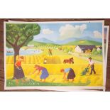After H.W. Turk Four farming scenes depicting the seasons, poster prints, produced in Graz 56.5cm