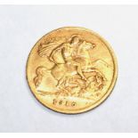 A gold half sovereign 1910