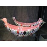 A pair of Maling Gondola shape dishes, with Harlequin pattern 33cm wide