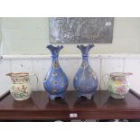 A pair of Fenton 'Osaka' ware vases, with Japonnais decoration in blue and wavy rims 32cm high and a