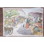After A. Hoffmann 'Fruit and Vegetable Market' Poster print published by Erwin Metten 65cm x 94cm