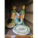 A Carltonware Tree pattern dish, an Adams plate, three Meakin Bourbon Lily plates, a fish vase and a