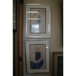 Two reproduction prints of classical drawings and colour washes 39cm x 24cm (2)