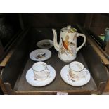 Hammersley & Co bone china coffee pot and four cups and five saucers with pheasant and gilt