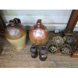 A stoneware flagon, impressed Joshua Rolls Spirit Merchant, Marlow, another for J. Tachell of