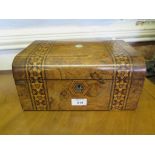 A Victorian walnut and Tonbridgeware sewing box 30cm wide