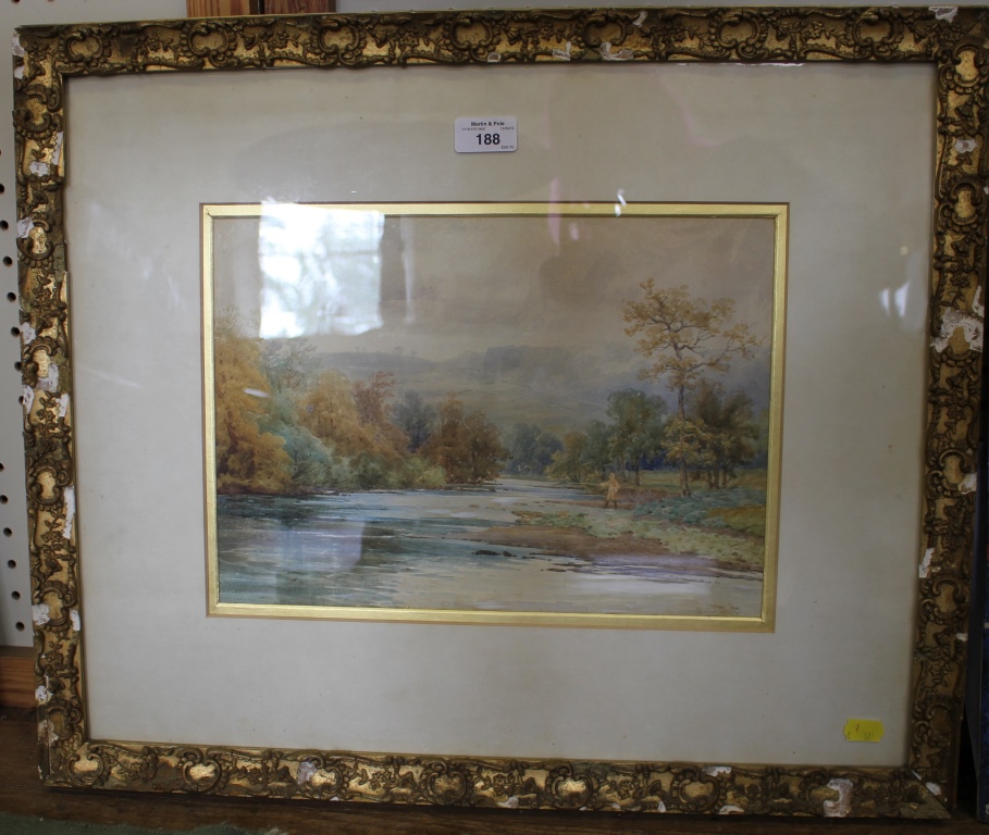 Charles Pigott Fisherman in a Moorland landscape, possibly Peak District Watercolour, signed 25cm