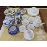 A Royal Stafford tea service, with hand painted floral designs, six Wedgwood dinner plates, three