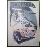 After B. Minne Monaco 1er et 2 Juin 1952 - racing cars chromolithographic poster 100cm x 67.5cm