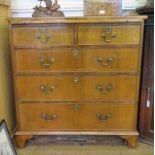 A George II style crossbanded walnut chest of drawers, by Biggs of Maidenhead, with brush slide over