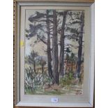 Annabel de la Torre Bueno Pines near Lewes Road Watercolour, signed and inscribed on the mount