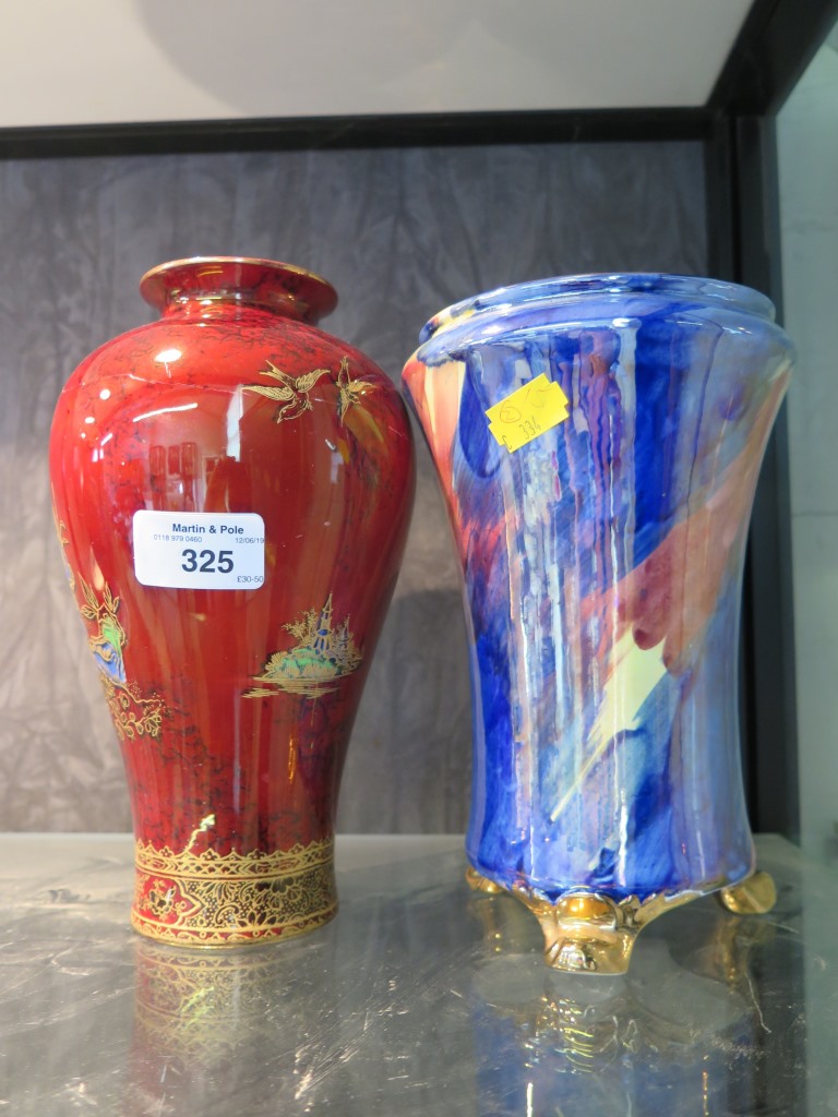 An A.G. Harley Jones Wilton ware Chinoserie baluster vase, with red ground and lustre glaze 22cm