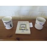 Two political cartoon mugs after Cookson and Reeve, a pen and watercolour cartoon by Canalias (