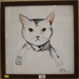 Richard Conway-Jones 'Cat' Oil on board, signed and stamped 39cm square