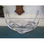 A large art crystal glass centrepiece bowl by Cristalleries de Vannes, France with etched mark to