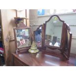 Two toilet mirrors, a gilt framed circular wall mirror, a doorstop and a wall bracket