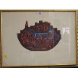 Kathleen Crozier 'Turkish City' 16th Century Baths Block print, signed and numbered 2/30 in pencil