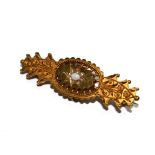 A 15 carat gold Victorian bar brooch set with small opal to centre and rose diamonds