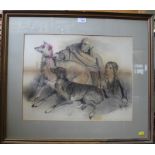 J. Hollinghurst Two hounds and handlers Pencil and charcoal, signed 38.5cm x 49.5cm