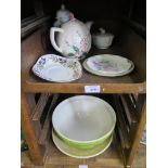 A Maling lustre ware teapot and biscuit barrel, with floral decoration, various Wedgwood Hathaway