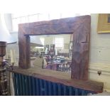 A rustic timber wall mirror, rectangular with shelf, 117cm x 64cm