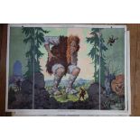 After Ernst Kutzer The Giant and the Tailor - V. Fadrus Fairytale Chromolithograph mounted on