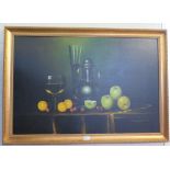 Franzia Still life of fruit and wine Oil on canvas, signed 60cm x 90cm