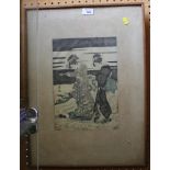 A 19th century Japanese print of two Geisha girls 32cm x 22cm