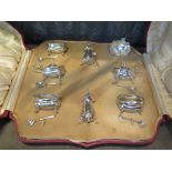 Two sets of silver cruets in presentation case by Mappin & Webb, Birmingham 1913