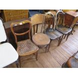A bentwood chair, a Victorian bedroom chair and two Windsor style kitchen chairs (4)