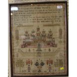A early 19th century woolwork sampler, depicting The Dedication of King Solomon's Temple