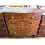 An early Victorian mahogany bowfront chest of drawers, with two short and three long graduated