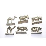 A collection of seven white metal animals, stamped Bier, Israel, 4cm long