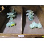 Six carved Chinese green jade birds, bear and lion (6)