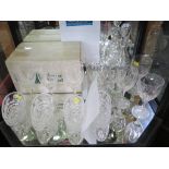 6 Wine glasses, water jug, decanter and stopper and eight avocado dishes (16)