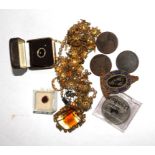 A bag of costume jewellery to include an 18 carat gold ring, a gold cross, etc