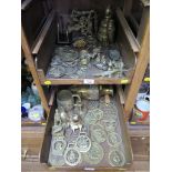 A collection of horse brasses and other brass ware (two trays)