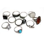 A collection of 10 gem set silver rings