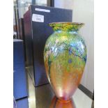 An Okra 'Eventide' amber glass vase with iridescent finish, signed by Richard Golding and numbered