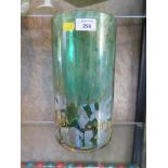 An Isle of Wight green glass cylindrical vase, labelled, 29.5cm high